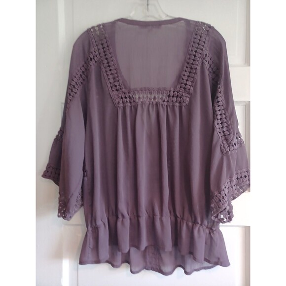 Daniel Rainn amethyst boho blouse L crochet semi-sheer peasant pullover top - Picture 5 of 9